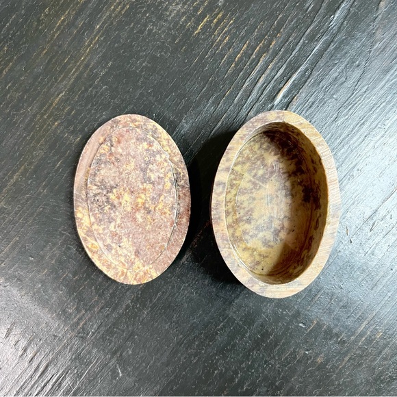 Set of 2 Vintage Inlay Marble  Oval Rectangular Trinket Boxes  Soap Stone - Picture 5 of 11